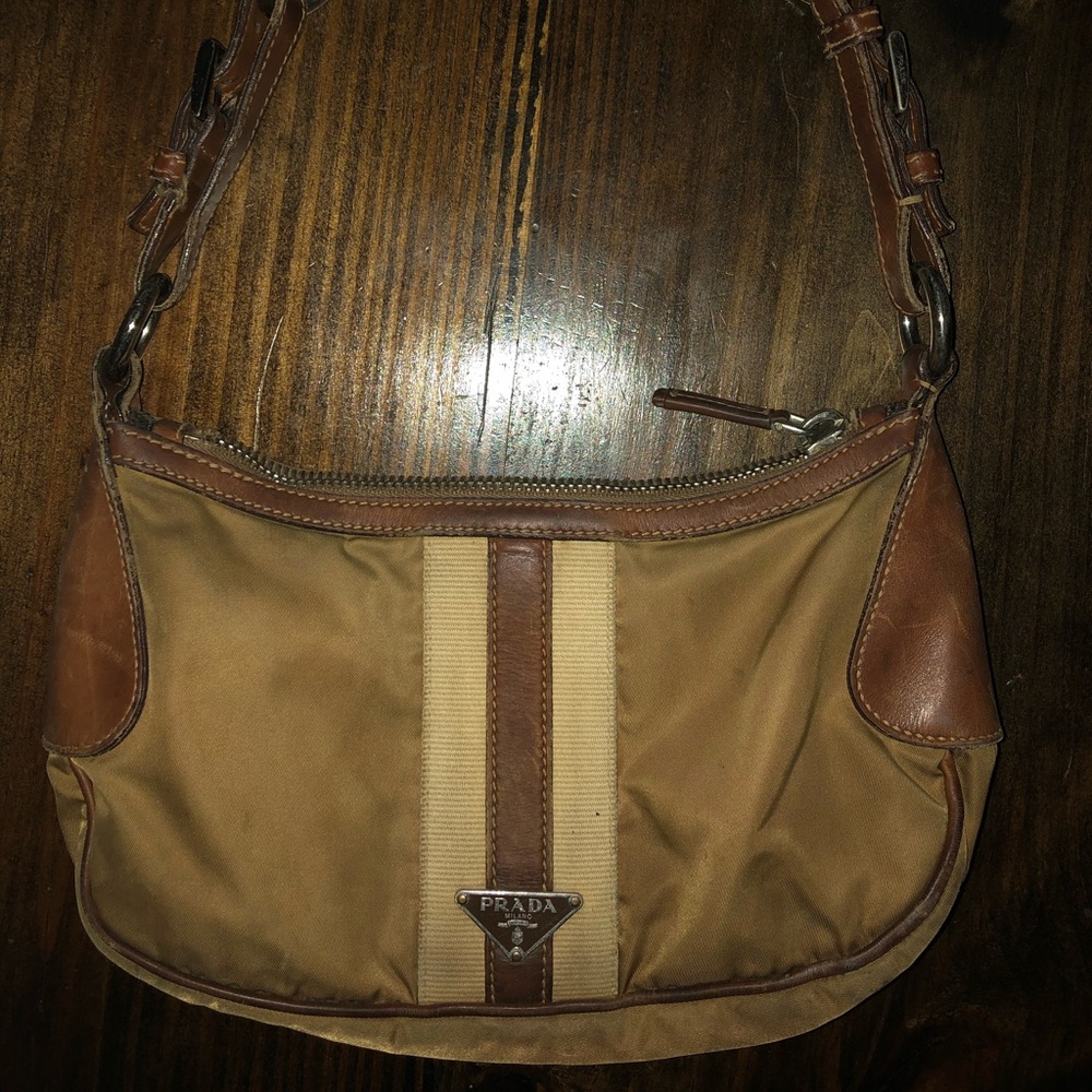 Prada Brown Nylon and Leather Shoulder Bag